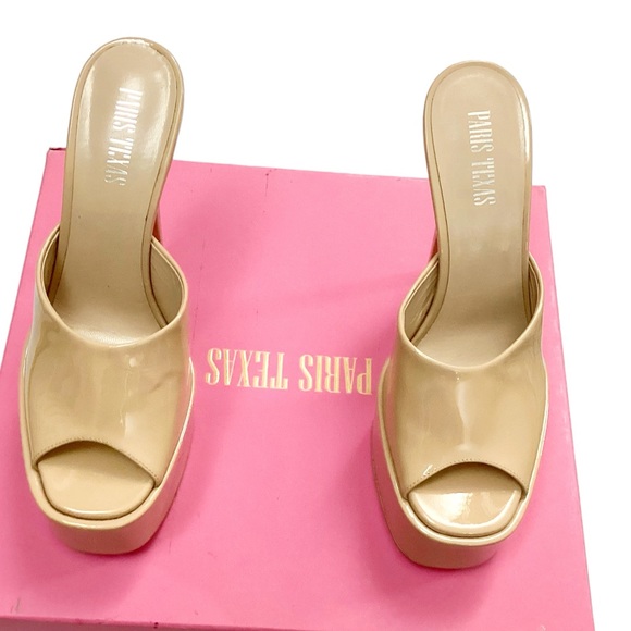 NIB Paris Texas Marina Patent Leather Platform Mule Sandals in Powder Size 8 - Picture 5 of 15